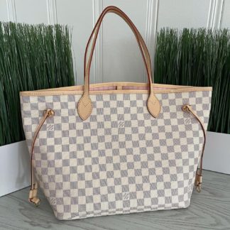 New Authentic Louis Vuitton Neverfull MM Damier Azur Beige With Microchip